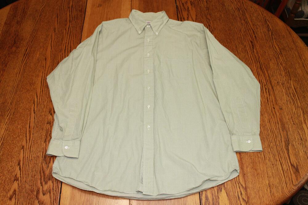 Brooks Brothers Shirt Mens 17.5 Large Green Check Button Down Long Sleeve Cotton